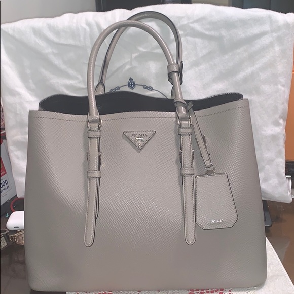Prada Handbags - Prada Strap Cuir Double Tote Saffiano Leather M